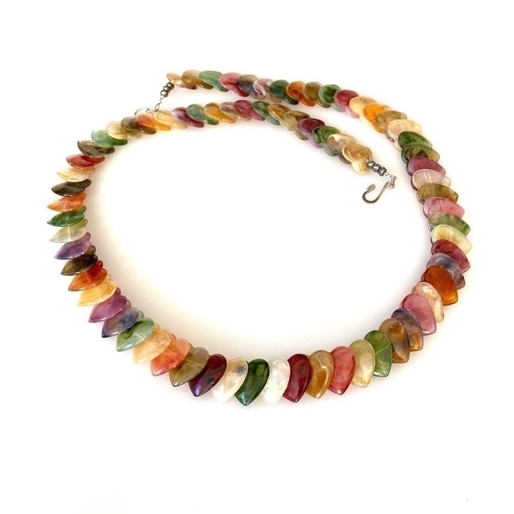 13 Necklace Artisan Vintage Heart Shaped Plastic Beads Multi Colored Hook Clasp
